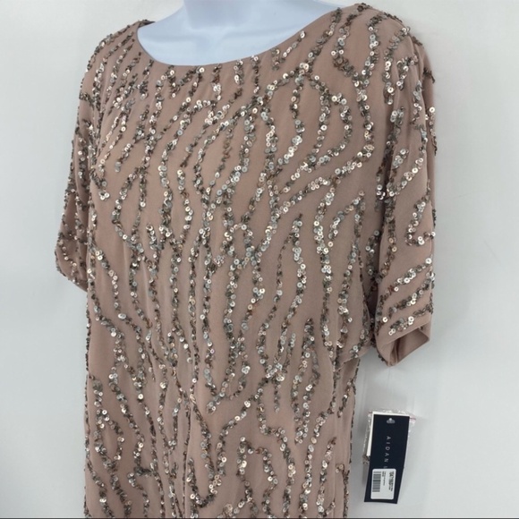 Aidan Mattox Blush Pink Sequin Short Sleeve Dress US 2 New with Tags - Picture 6 of 14